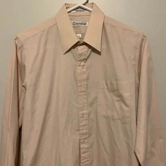 Calvin Klein Lite Pink Mens Long Sleeve Button Down Dress Shirt Size 15 - Picture 2 of 3